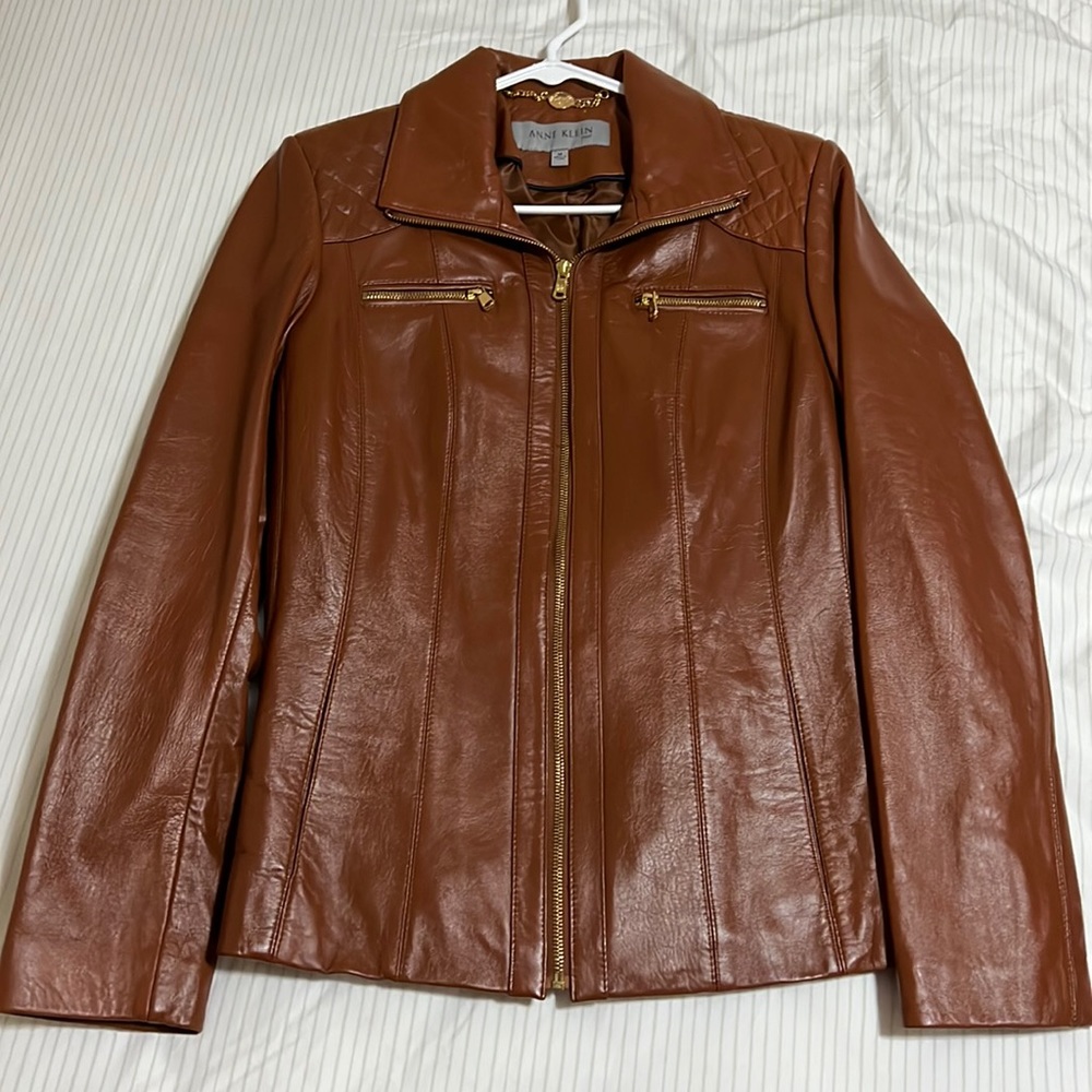 Anne Klein brown leather jacket M